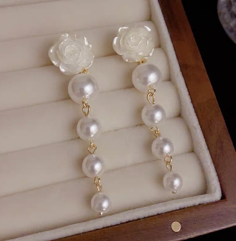 Camellia Pearl Earrings Wholesale Specification drawing