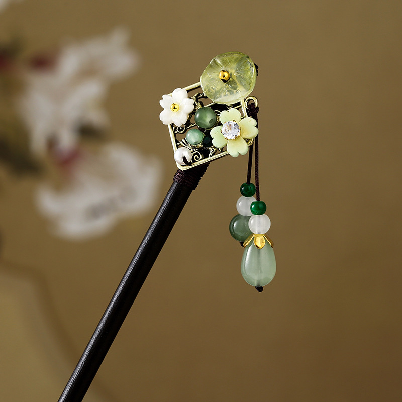 Antique Hairpin Fringe Step Jigger Wood Hairpin Female Imitation Ebony Headwear Hairpin Hanfu Accessories Ancient Hairpin Hair Item Picture