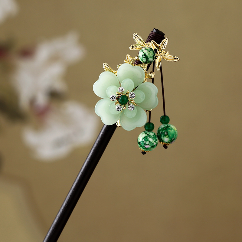 Antique Hairpin Fringe Step Jigger Wood Hairpin Female Imitation Ebony Headwear Hairpin Hanfu Accessories Ancient Hairpin Hair Specification drawing