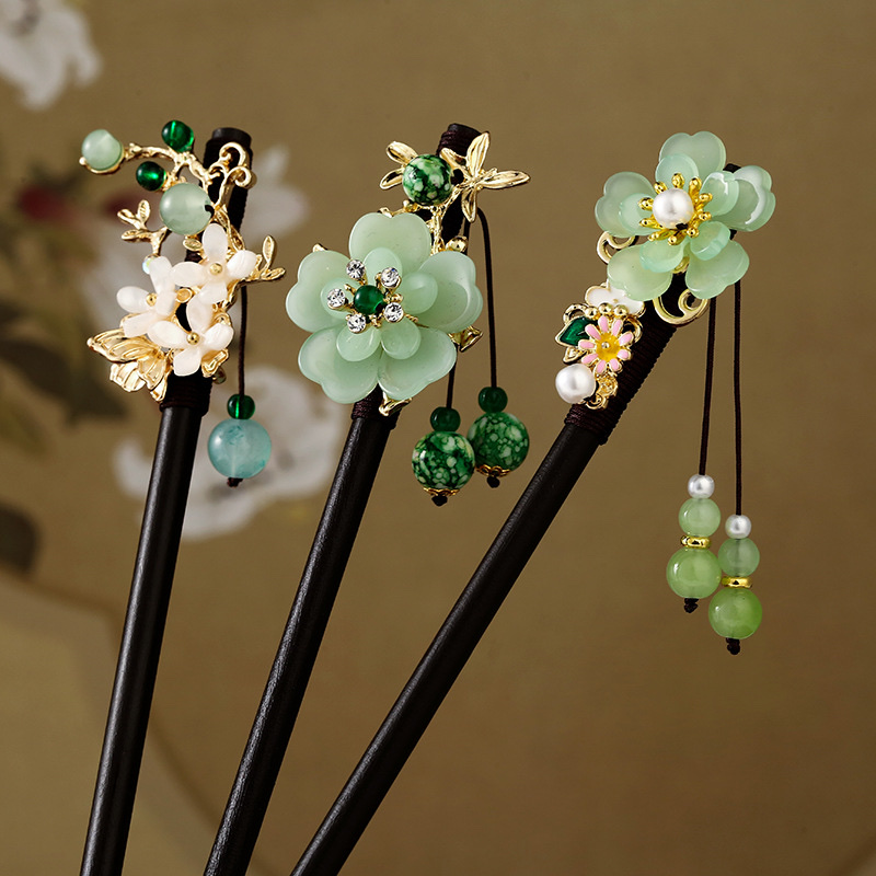 Antique Hairpin Fringe Step Jigger Wood Hairpin Female Imitation Ebony Headwear Hairpin Hanfu Accessories Ancient Hairpin Hair full figure