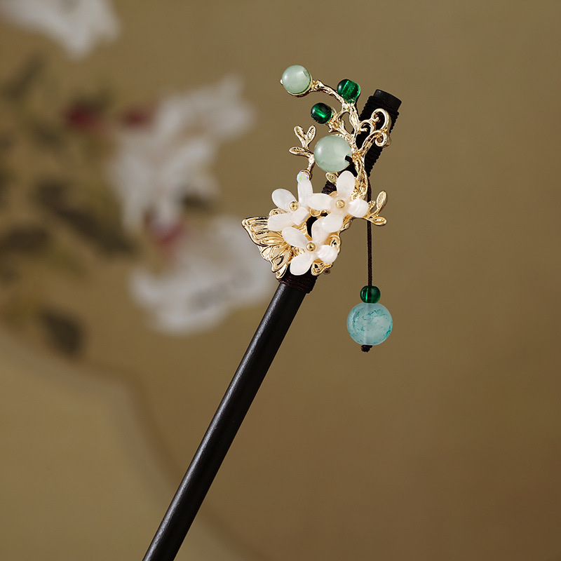 Antique Hairpin Fringe Step Jigger Wood Hairpin Female Imitation Ebony Headwear Hairpin Hanfu Accessories Ancient Hairpin Hair details Picture