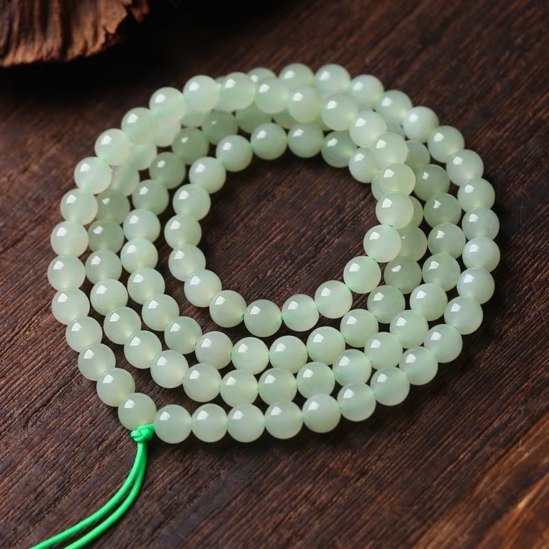 Natural Hetian jade Qinghai material Ice Clear White 6m108 bead women's bracelet necklace