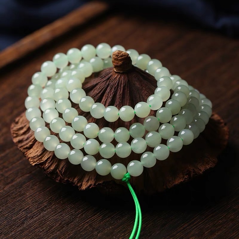 Natural Hetian jade Qinghai material Ice Clear White 6m108 bead women's bracelet necklace Application Scenario