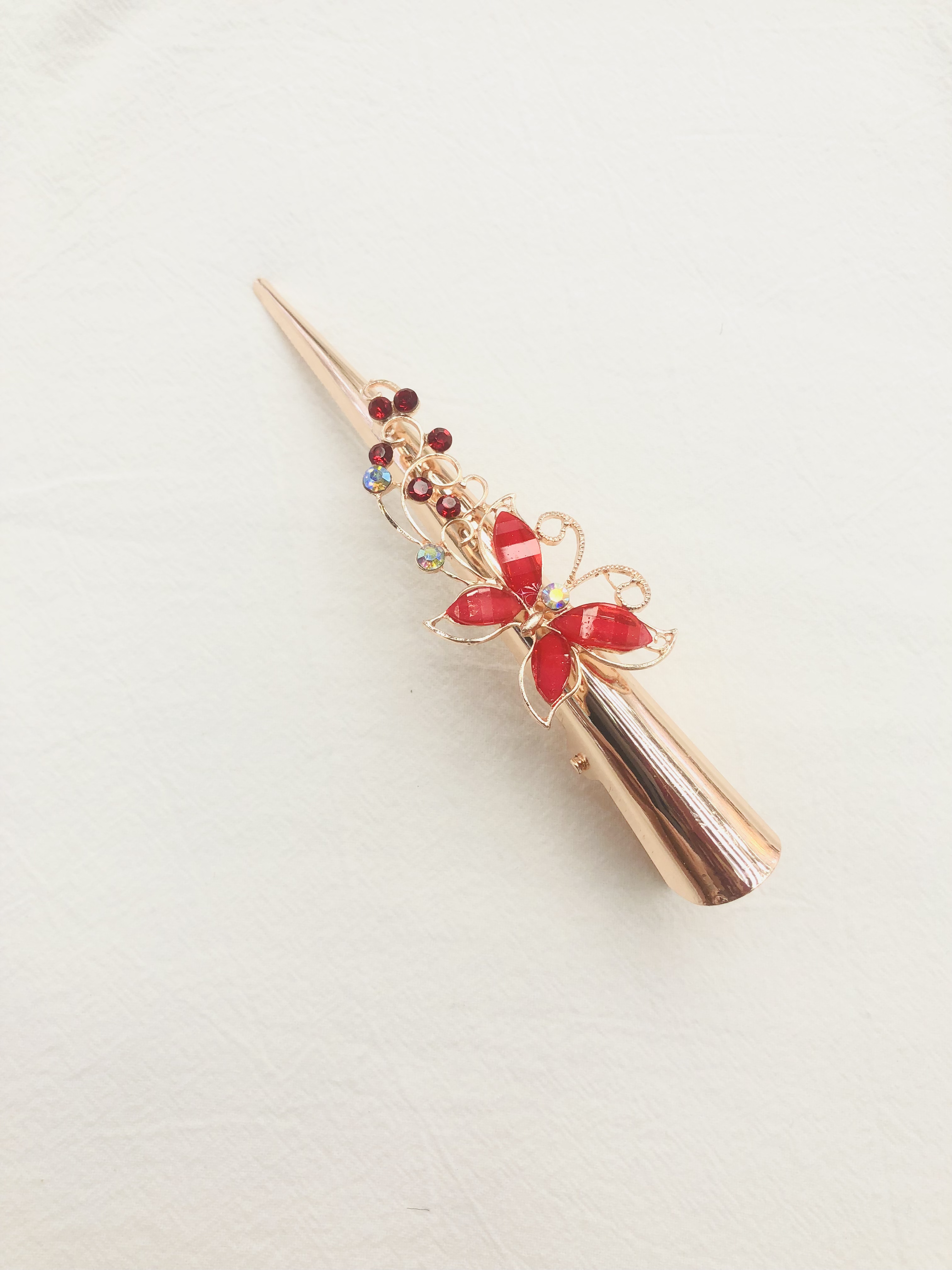 13公分牛角夹蝴蝶金色银色琉璃水钻发夹后尾夹