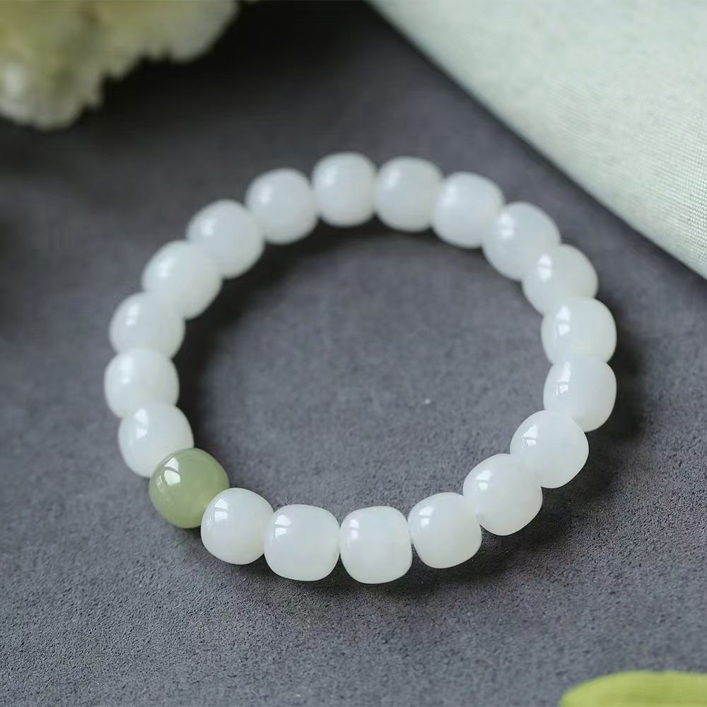 Natural Hetian white jade vintage bead bracelet for couples