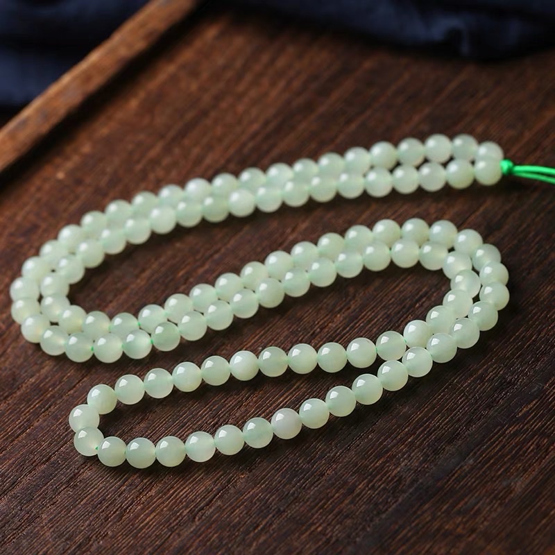 Natural Hetian jade Qinghai material Ice Clear White 6m108 bead women's bracelet necklace details Picture
