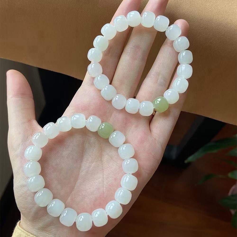 Natural Hetian white jade vintage bead bracelet for couples Specification image