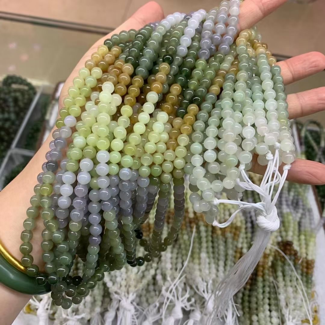 Natural Hetian jade 6m108 pieces long chain multi-treasure, clear water sugar, smoke purple bracelet, women's sweater chain necklace, gradient color bracelet, women's bracelet Specification image