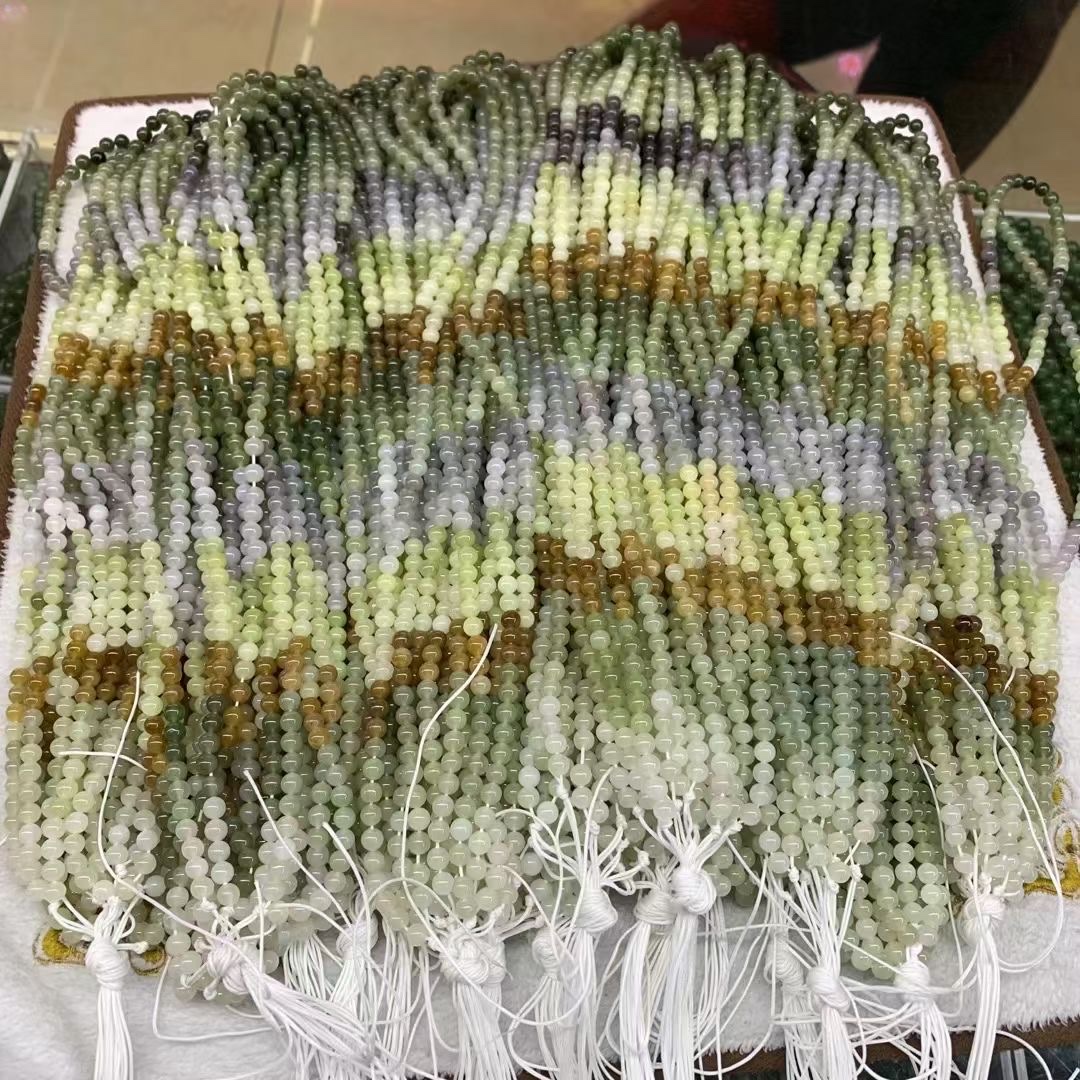 Natural Hetian jade 6m108 pieces long chain multi-treasure, clear water sugar, smoke purple bracelet, women's sweater chain necklace, gradient color bracelet, women's bracelet Item Picture