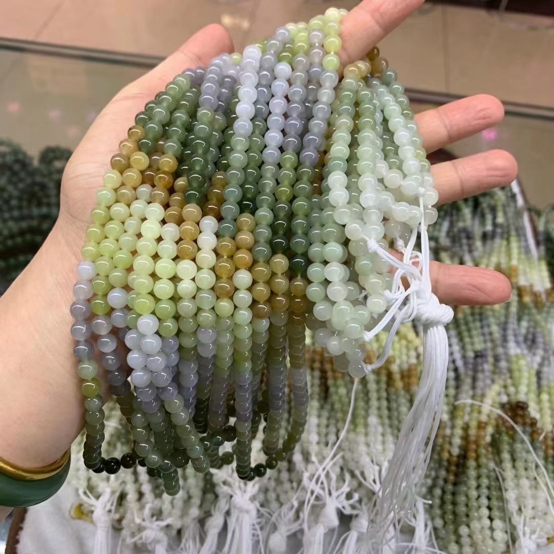 Natural Hetian jade 6m108 pieces long chain multi-treasure, clear water sugar, smoke purple bracelet, women's sweater chain necklace, gradient color bracelet, women's bracelet