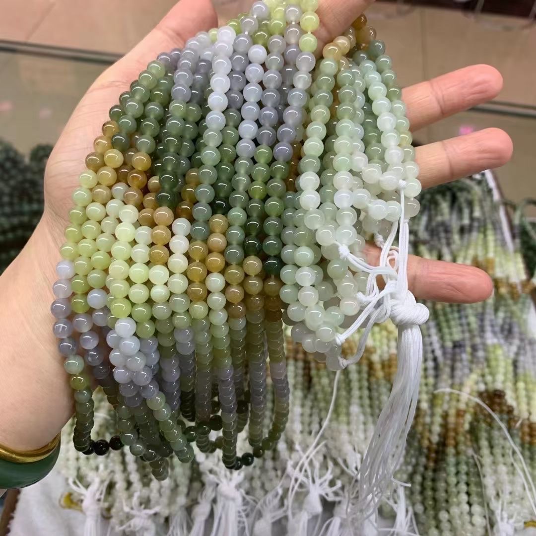 Natural Hetian jade 6m108 pieces long chain multi-treasure, clear water sugar, smoke purple bracelet, women's sweater chain necklace, gradient color bracelet, women's bracelet details Picture