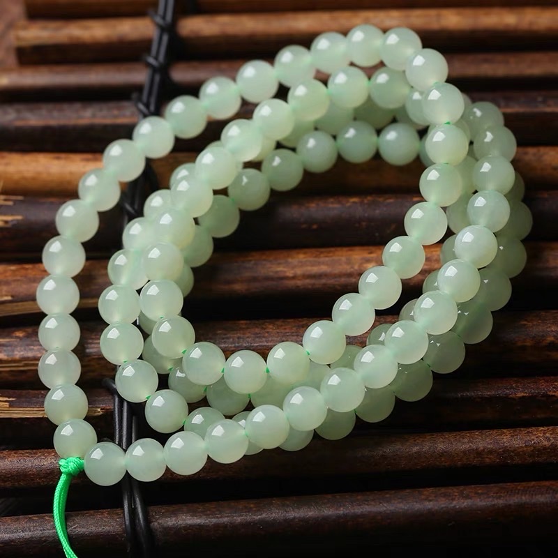 Natural Hetian jade Qinghai material Ice Clear White 6m108 bead women's bracelet necklace Specification image