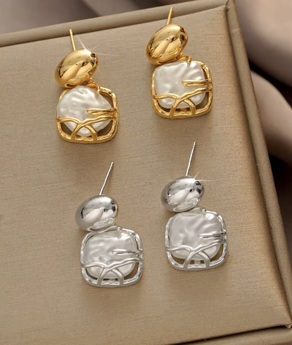 Korean Minority Design Lava Pearl Metal Light Luxury Unique Simple High Sense Earrings Fate Season details Picture
