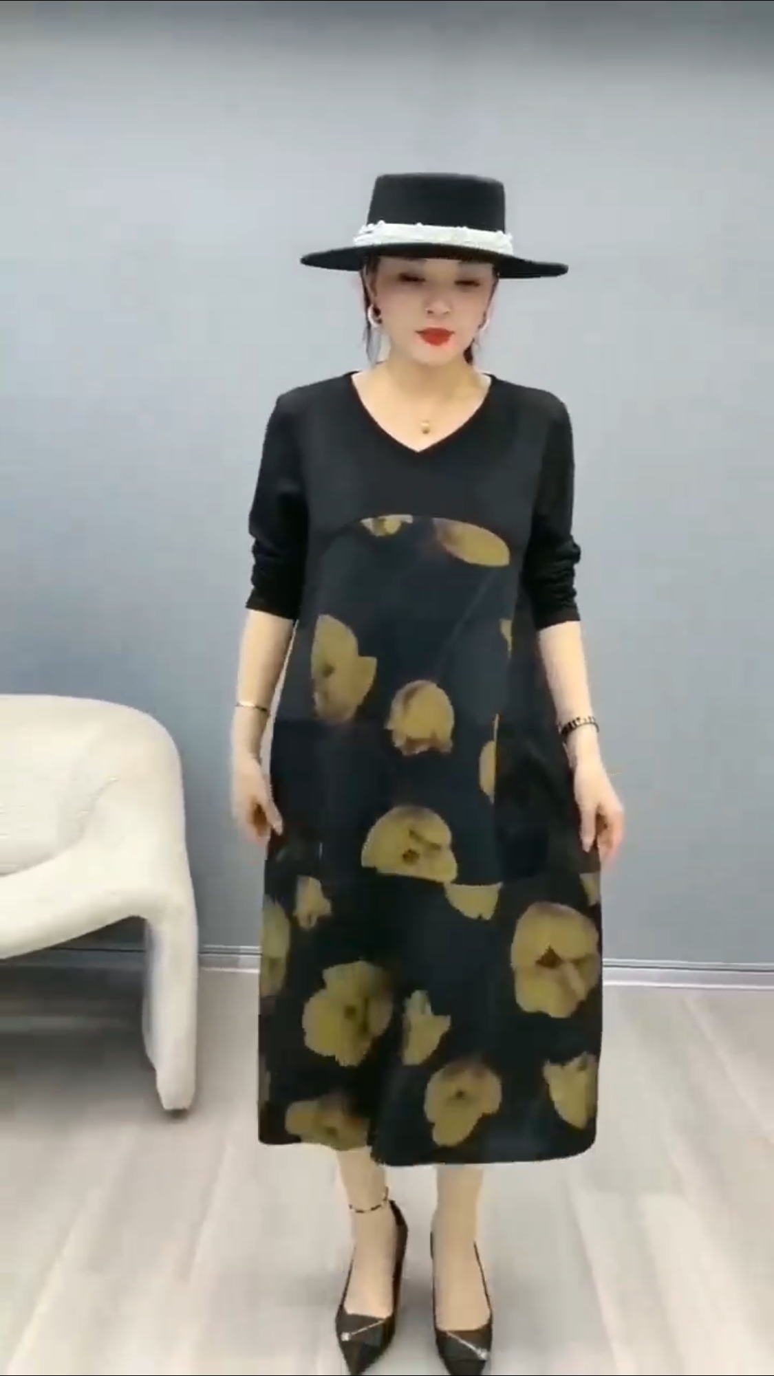 2023 New women's autumn and winter long-sleeved dress with printed pocket Specification image