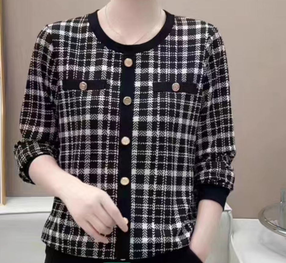 "2023 New style!" Long-sleeved women's clothing for autumn and winter, with black and white checkered designs, elegant and fashionable. Limited-time purchase, you'll regret it if you don't buy! Specification image