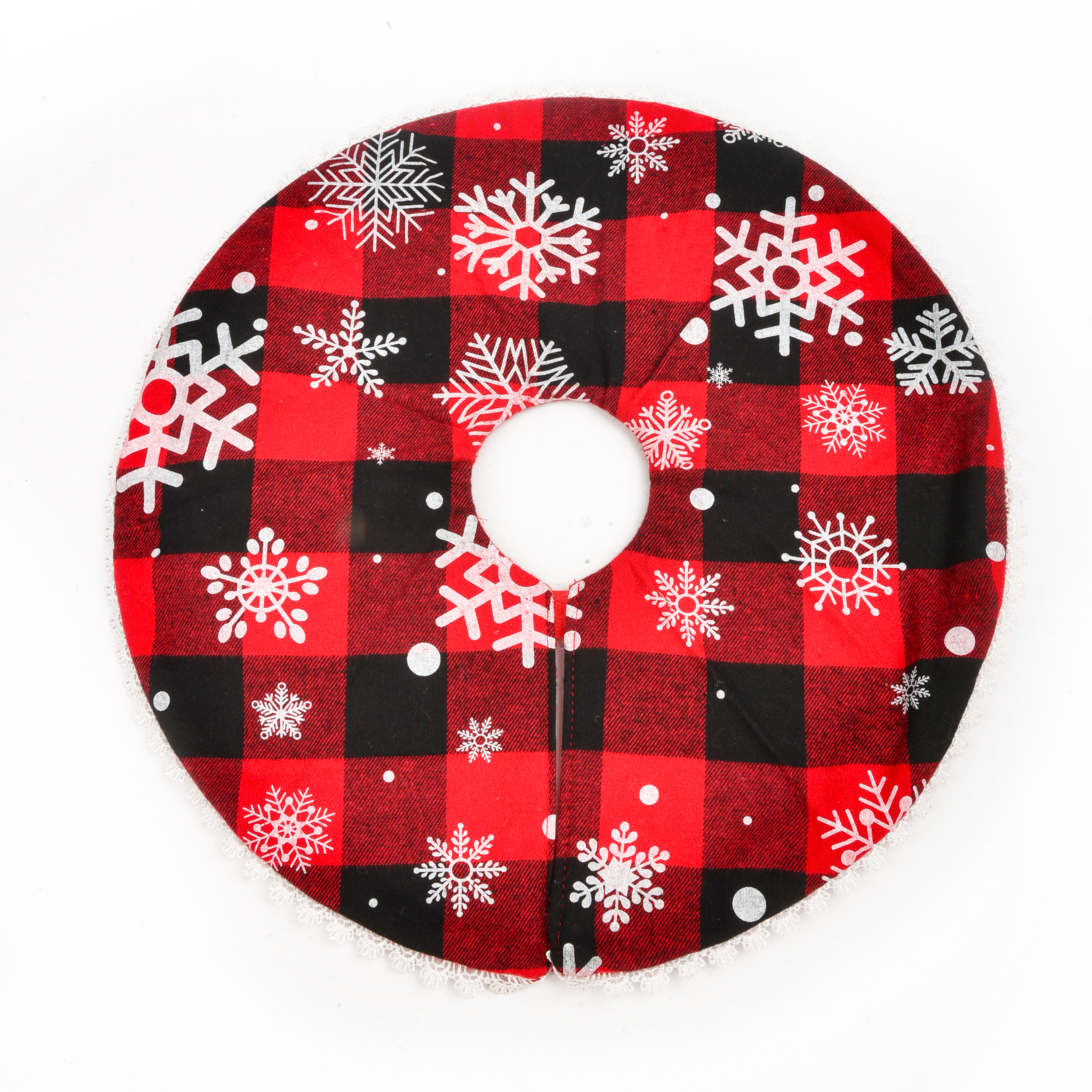 红黑格子圣诞装饰圣诞树裙白色雪花印花平江