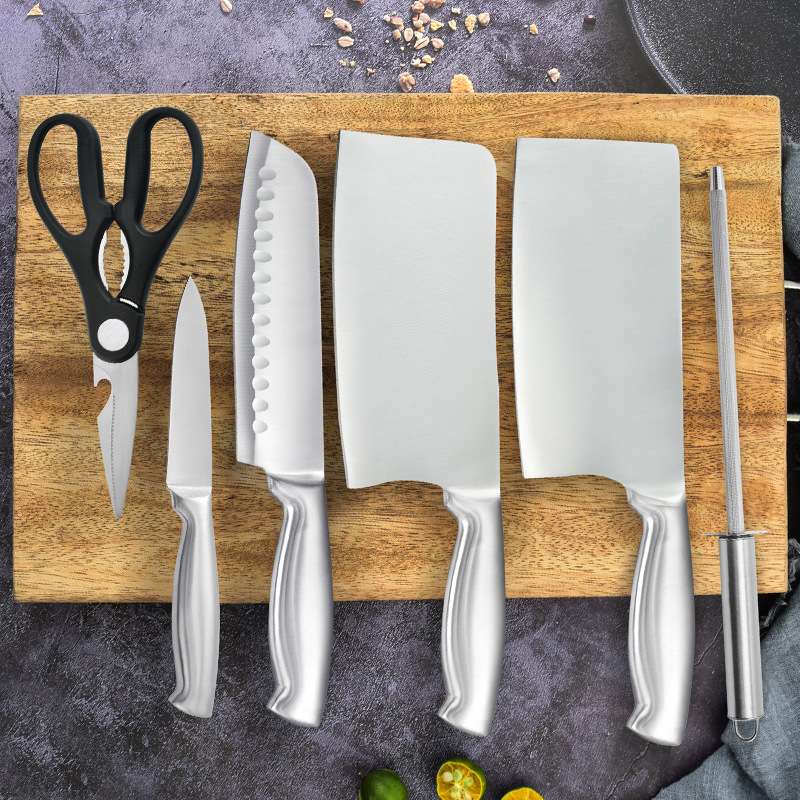 Stock Source Factory Stainless Steel Cutter Set 7-Piece Stainless Steel Kitchen Knife Carving Knife Scissors Gift Set