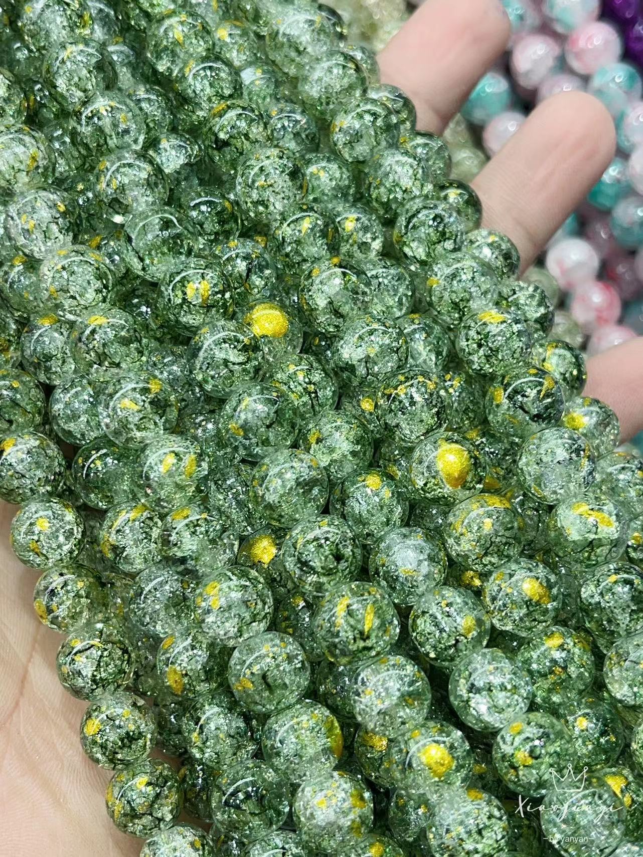 厂家直销 10mm高白碎裂纹珠 抖音DIY手链串珠玻璃珠散珠卡十冰裂琉璃珠爆花珠 