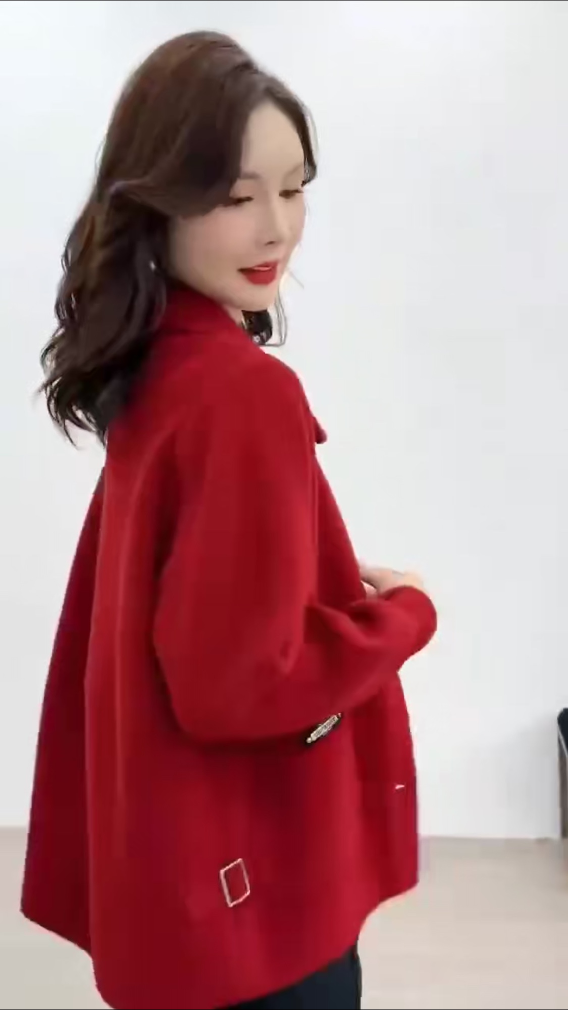 "2023 New style!" Red knitted long-sleeved top for women's autumn and winter, button-down cardigan, limited-time purchase! You'll regret not buying it! Specification image