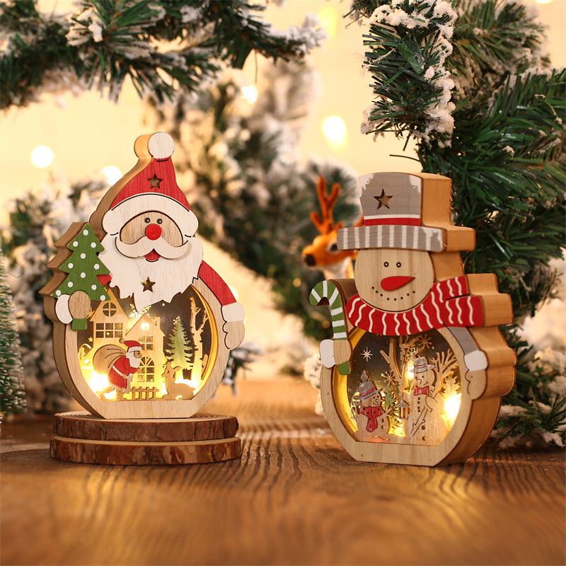 新款圣诞节装饰品 LED发光圣诞老人造型木质圣诞摆件酒店橱窗布置详情图1