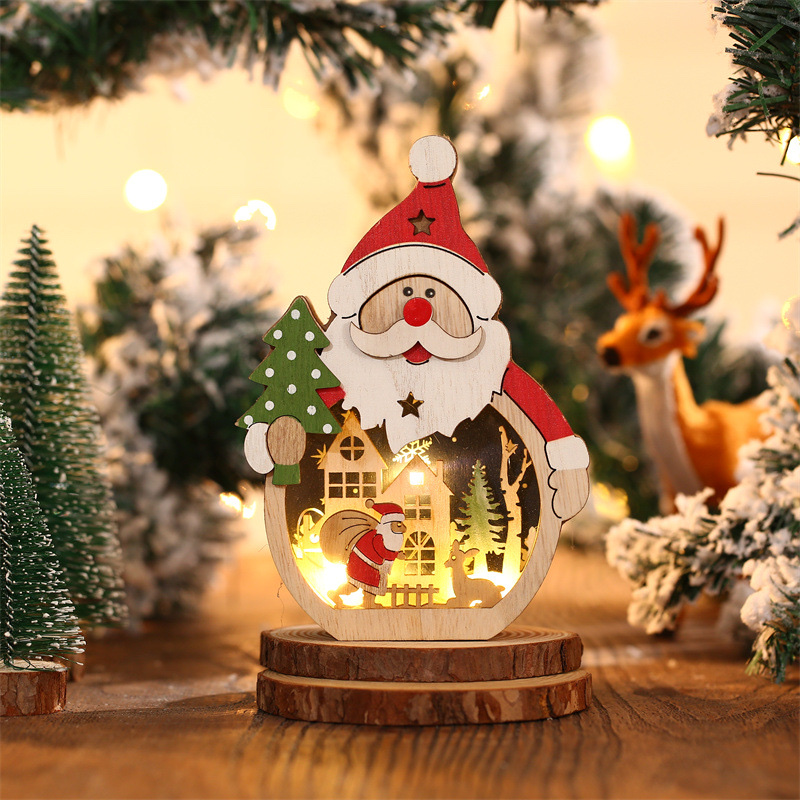 新款圣诞节装饰品 LED发光圣诞老人造型木质圣诞摆件酒店橱窗布置详情图4