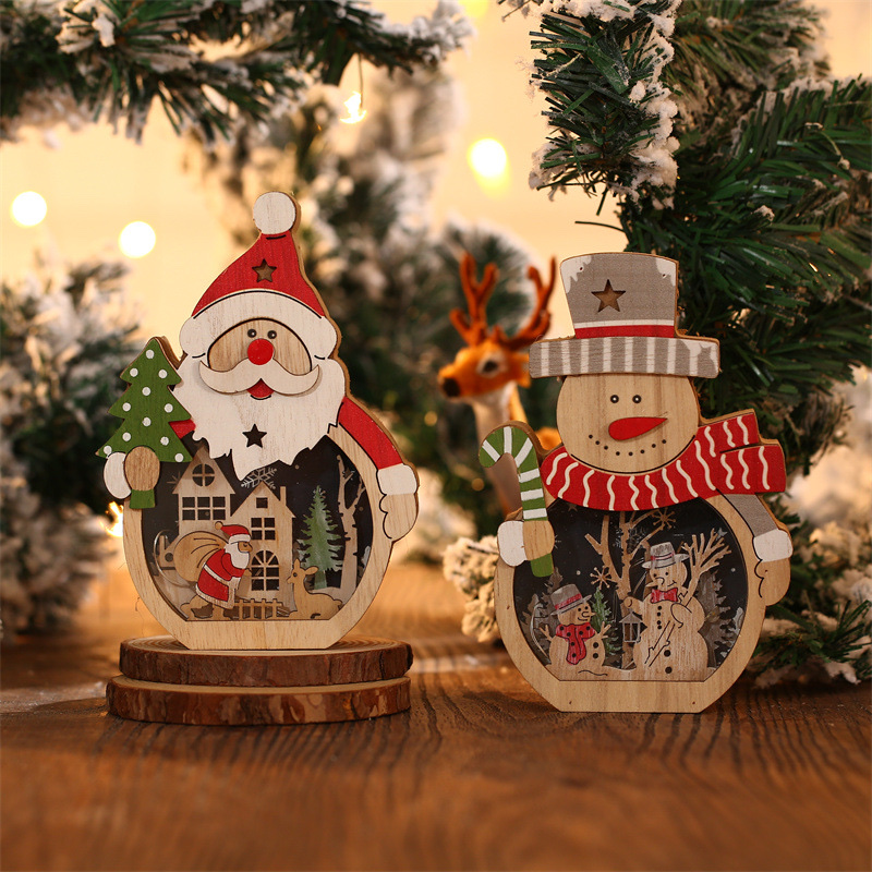 新款圣诞节装饰品 LED发光圣诞老人造型木质圣诞摆件酒店橱窗布置详情图2