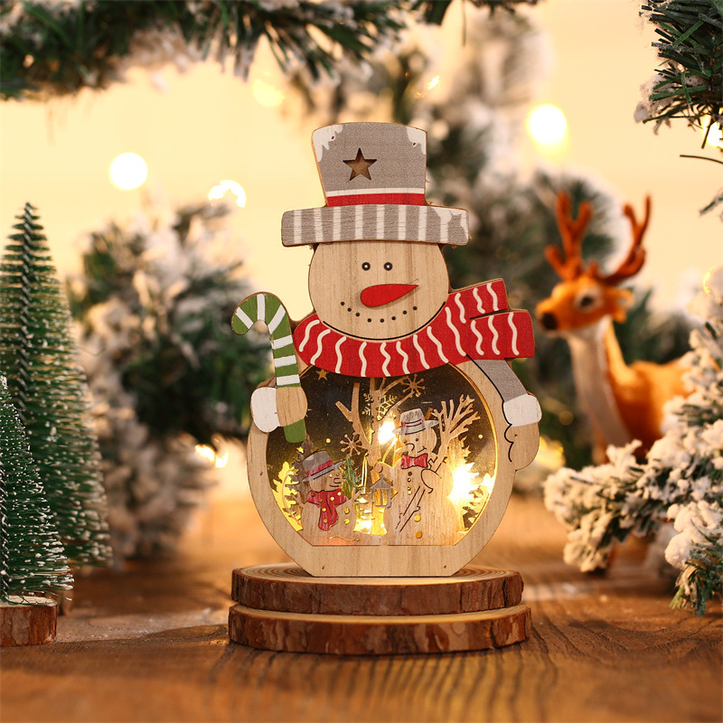 新款圣诞节装饰品 LED发光圣诞老人造型木质圣诞摆件酒店橱窗布置详情图3