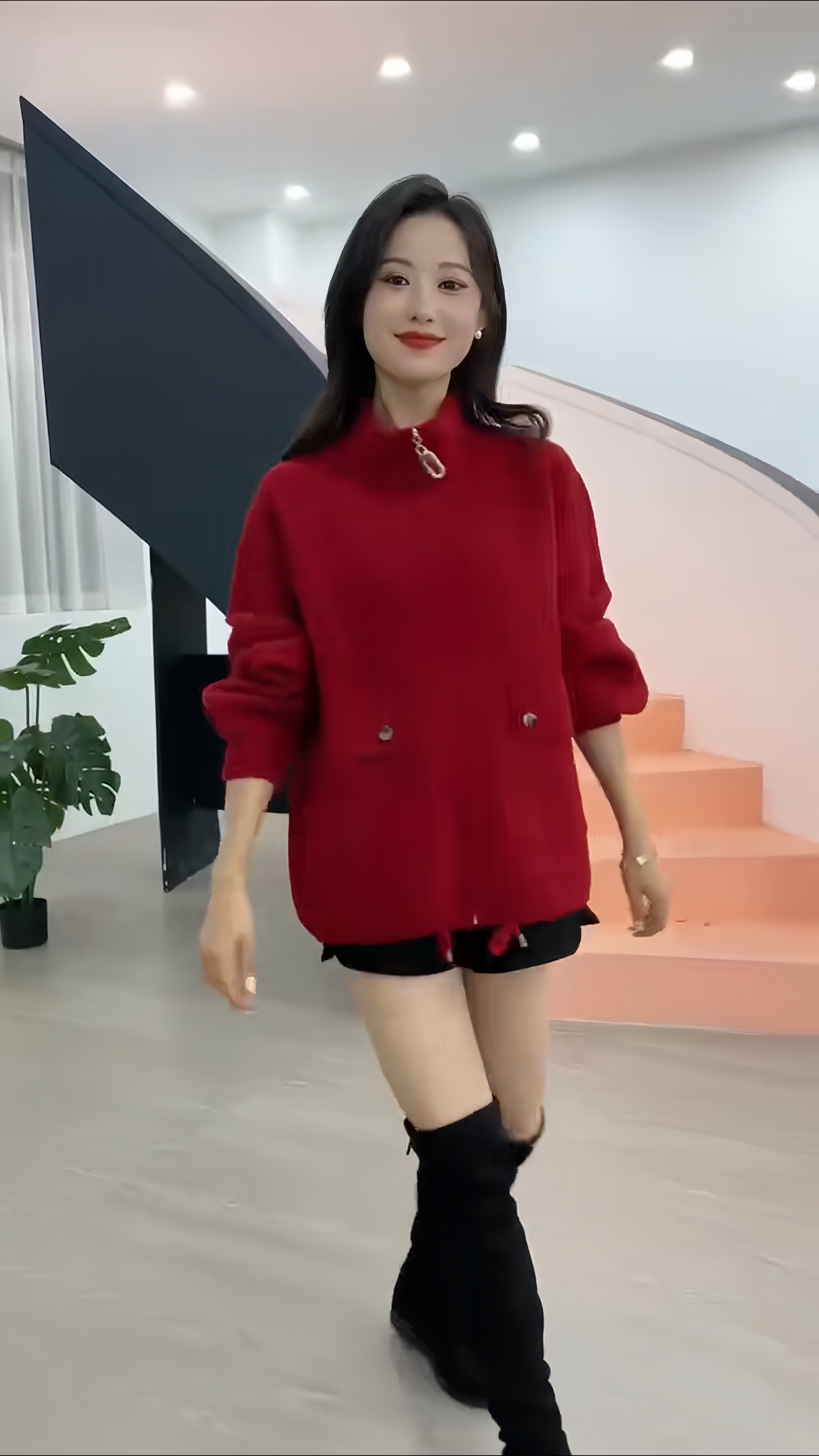 New 2023 women's autumn and winter long-sleeved knitted red top