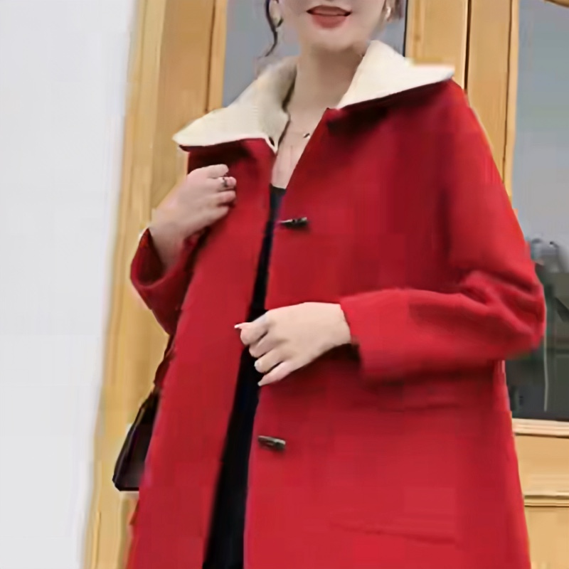 New 2023 Autumn/Winter women's wear! Red long-sleeved knitted lapel top, fashionable and warm. You'll regret it if you don't buy it! Limited-time flash sale! Place your order now!