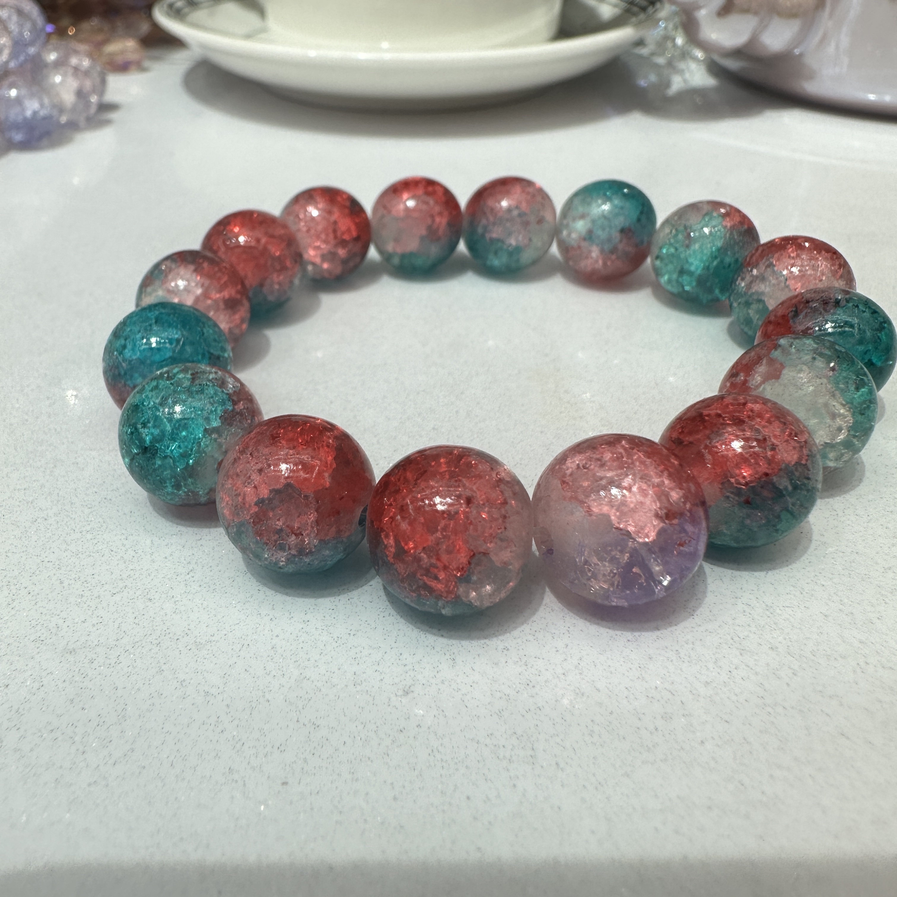 New jade Broken glass ice crack bead bracelet, glass crystal bracelet, gradient cute student bracelet, ancient-style bracelet Specification image