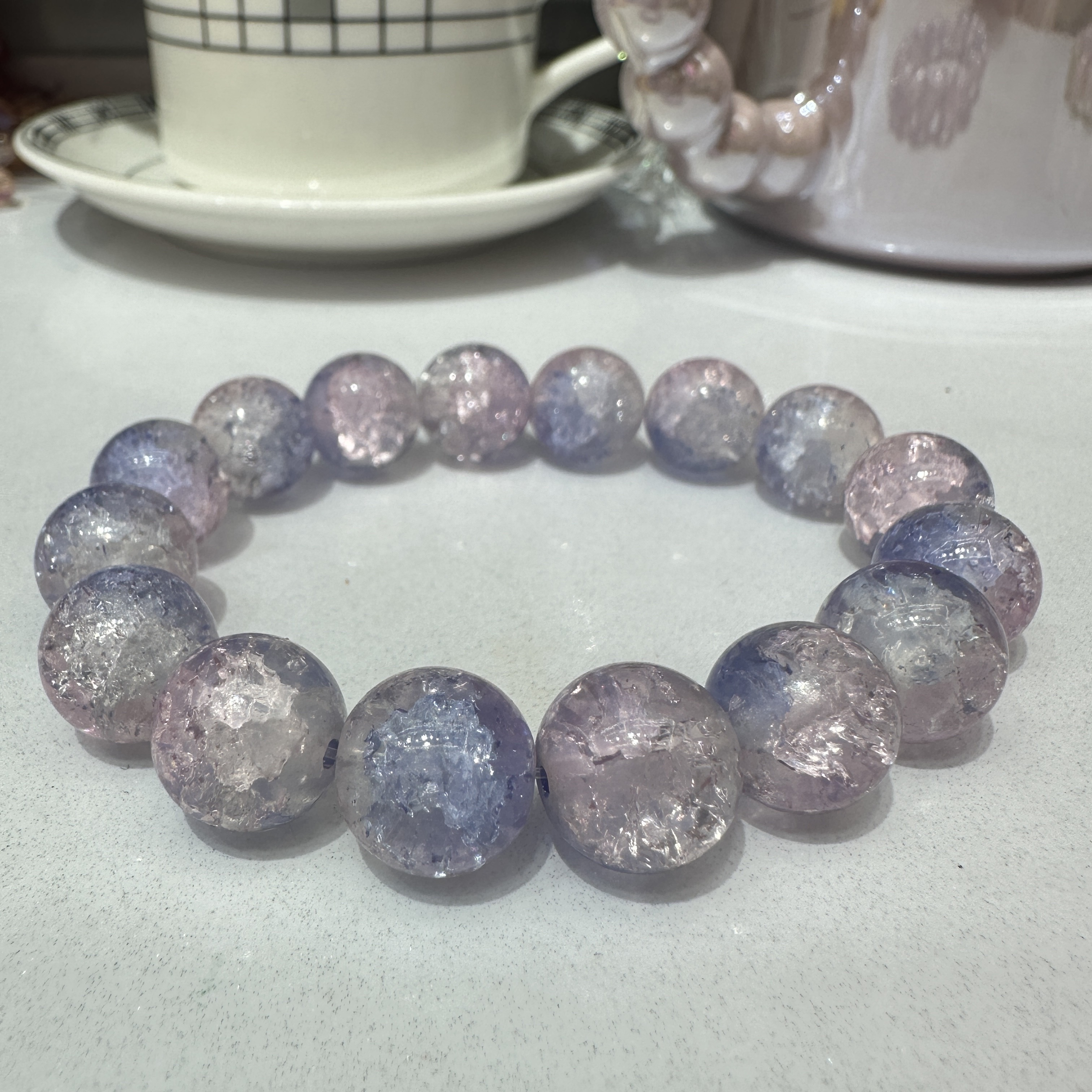 New jade Broken glass ice crack bead bracelet, glass crystal bracelet, gradient cute student bracelet, ancient-style bracelet details Picture