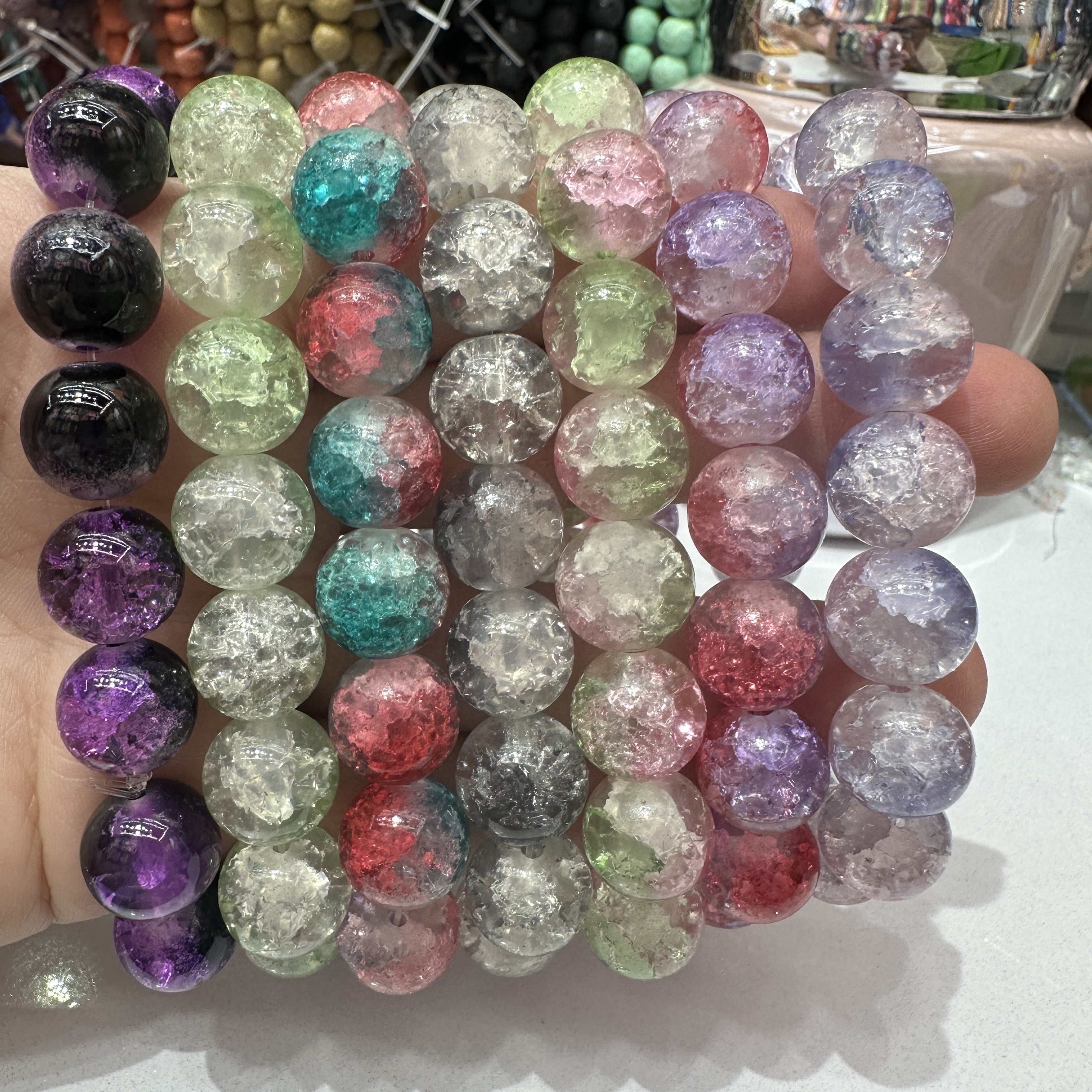 New jade Broken glass ice crack bead bracelet, glass crystal bracelet, gradient cute student bracelet, ancient-style bracelet