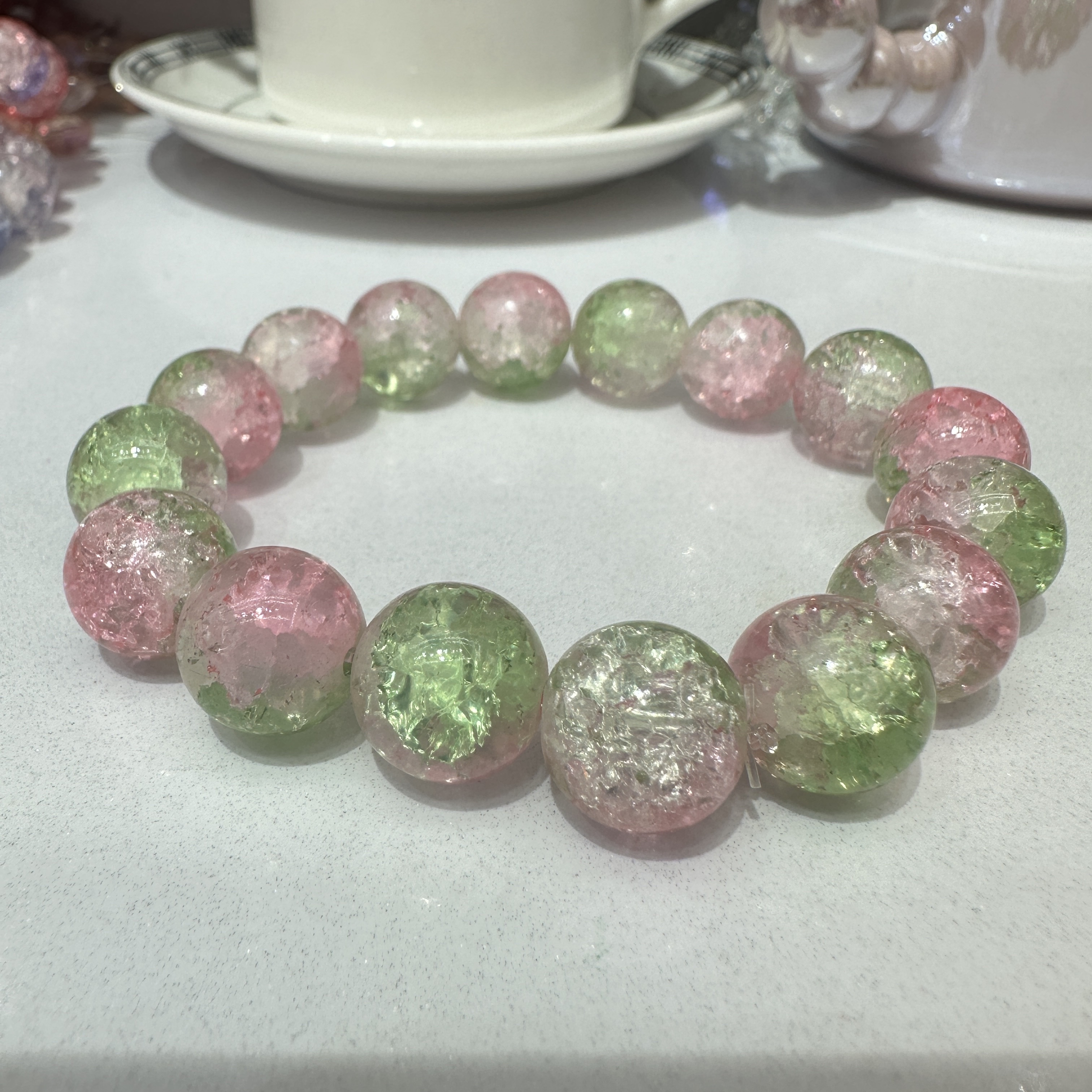 New jade Broken glass ice crack bead bracelet, glass crystal bracelet, gradient cute student bracelet, ancient-style bracelet Item Picture