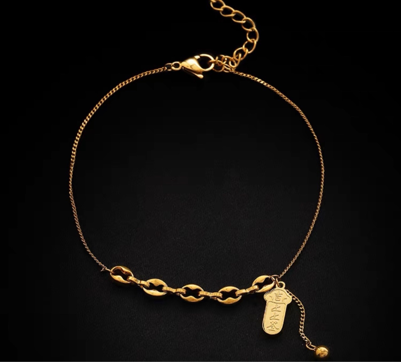 Signed on the anklet girl fashion ins niche high-grade design sense titanium steel does not fade good luck foot chain Specification drawing