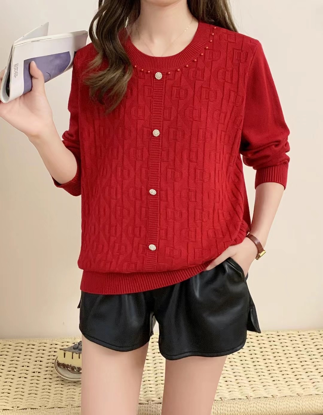 New product on the market! 2023 Autumn/Winter women's clothing, high-quality knitted sweaters, single-color long-sleeved tops, warm your winter. Limited-time purchase, you'll regret it if you don't buy! details Picture
