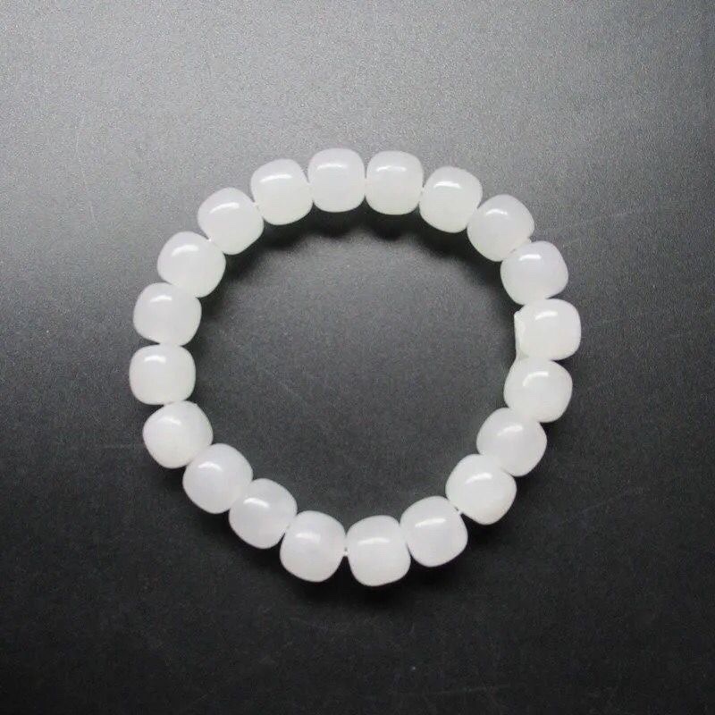 Hetian jade white jade 9x10m old-style bead bracelet, single-ring jade jewelry, an excellent gift choice for both men and women