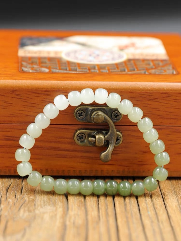 Hetian jade gradient bracelet, natural jade women's bracelet, 7x8m, old-style beaded plain ring, sunny sailor jewelry for women Specification image