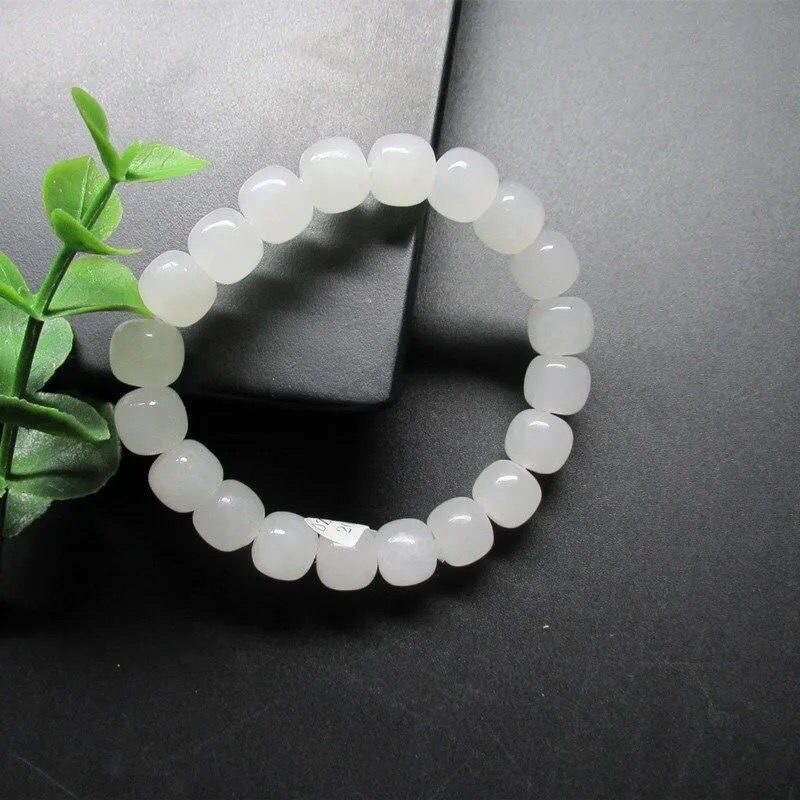 Hetian jade white jade 9x10m old-style bead bracelet, single-ring jade jewelry, an excellent gift choice for both men and women Application Scenario