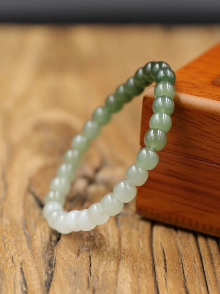 Hetian jade gradient bracelet, natural jade women's bracelet, 7x8m, old-style beaded plain ring, sunny sailor jewelry for women