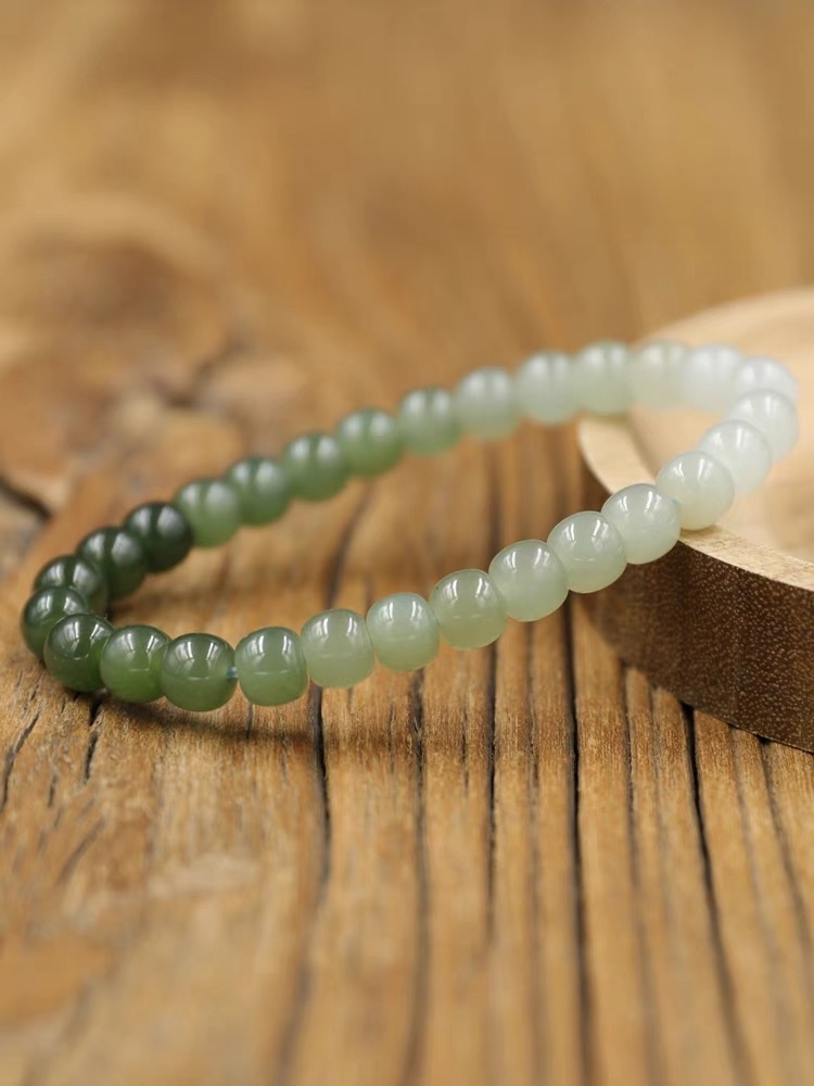 Hetian jade gradient bracelet, natural jade women's bracelet, 7x8m, old-style beaded plain ring, sunny sailor jewelry for women details Picture