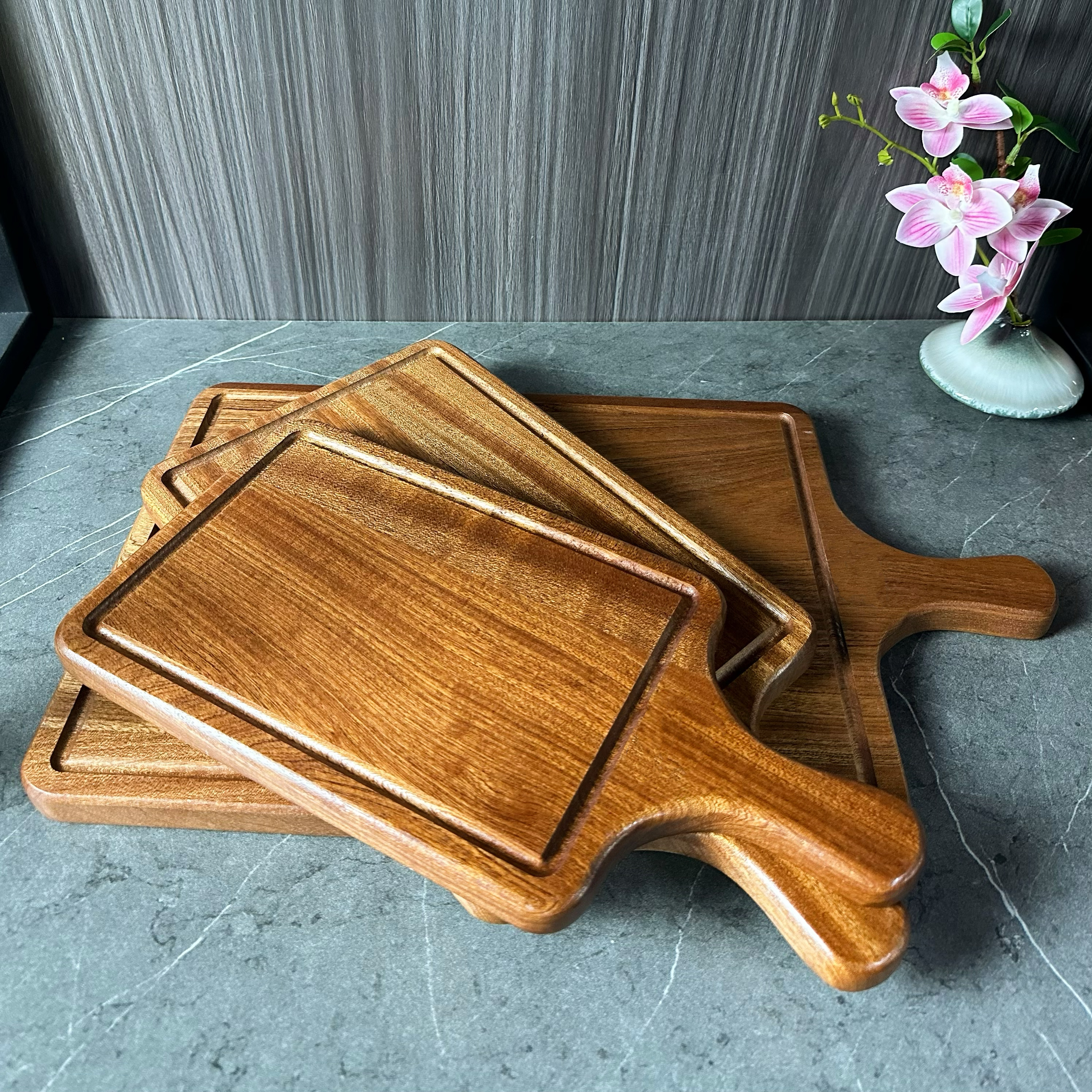 Sapele木长方形带手柄牛排板小中大号专业厨具餐厅宴会用