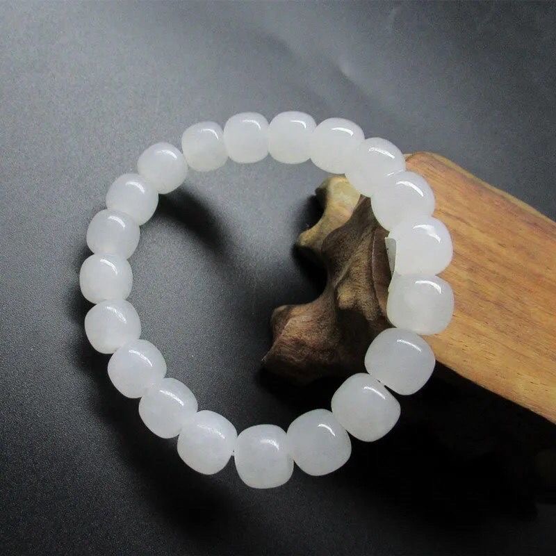 Hetian jade white jade 9x10m old-style bead bracelet, single-ring jade jewelry, an excellent gift choice for both men and women details Picture