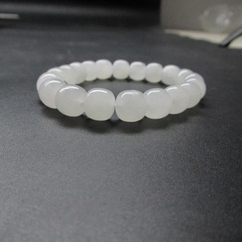 Hetian jade white jade 9x10m old-style bead bracelet, single-ring jade jewelry, an excellent gift choice for both men and women Specification image