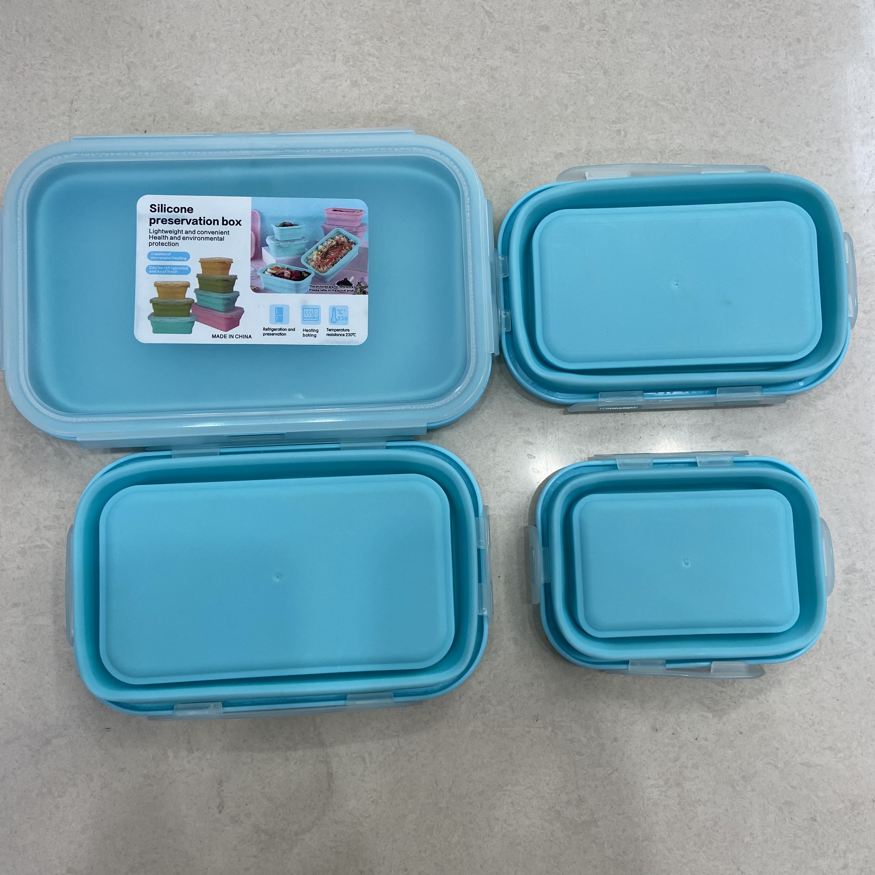 Silicone folding lunch box, portable lunch and picnic bento, refrigerator fresh-keeping cooking box, student cafeteria lunch box Application Scenario