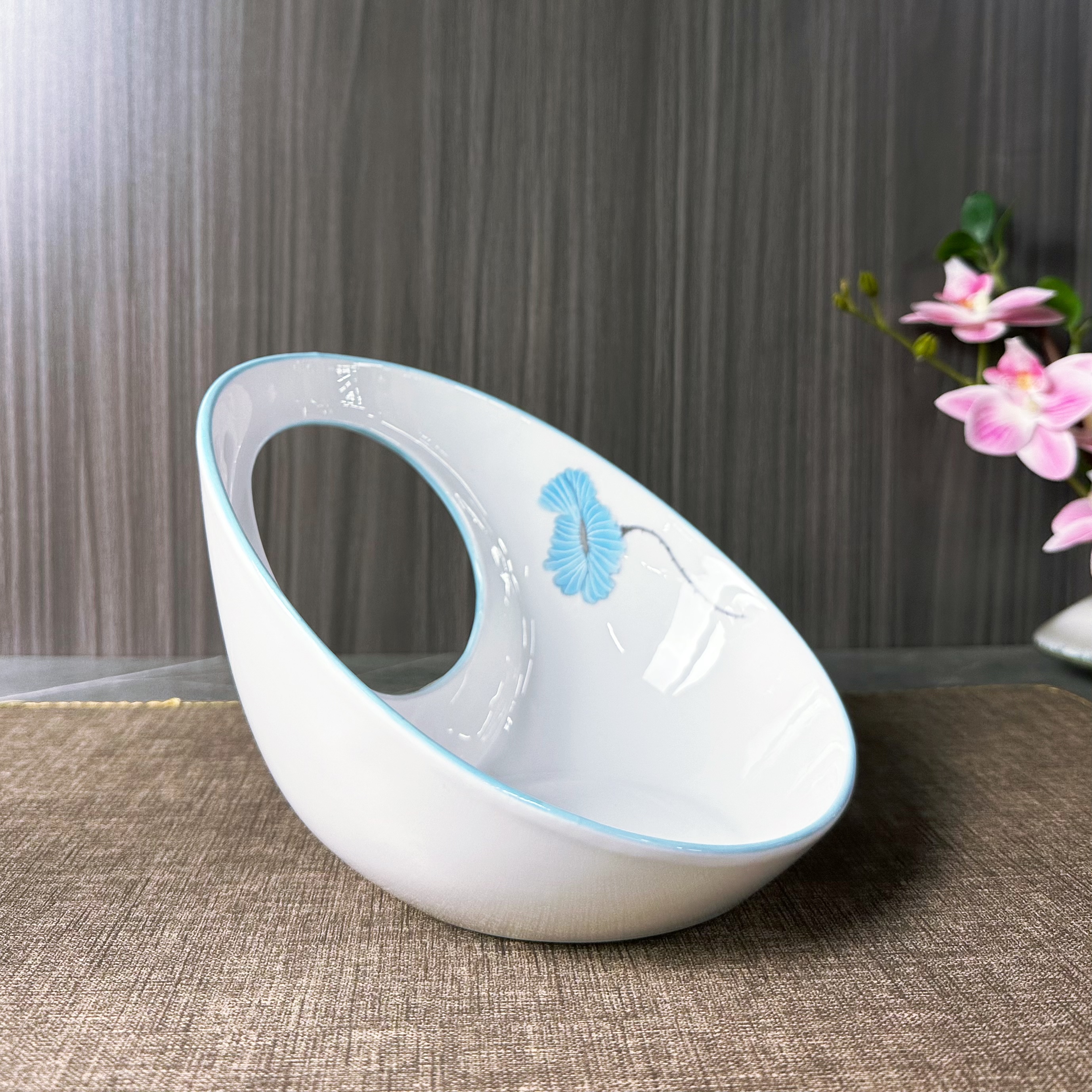 蓝莲花系列陶瓷兴业日月碗创意造型国风复古餐具酒店餐馆商用