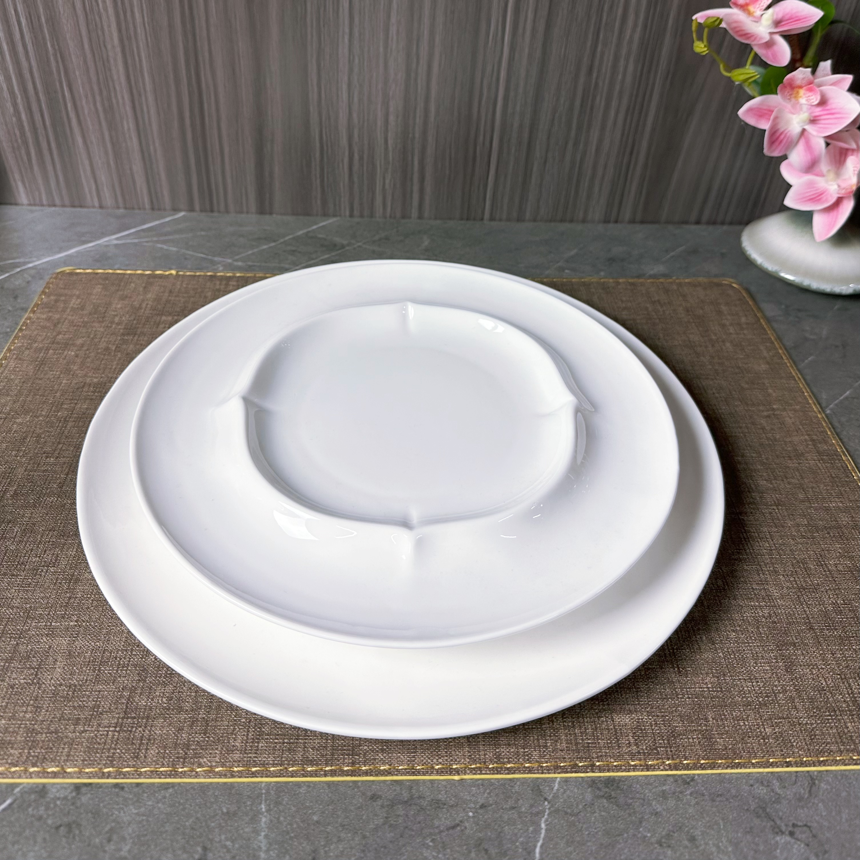 白瓷创意花瓣展示盘意面盘菜盘10寸12寸酒店餐馆商用家用