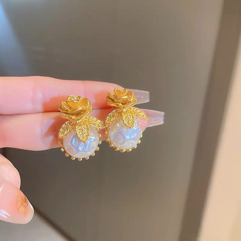 Fashion Chinese Style Rose Pearl Earrings Trend Simple Everything Matching Earrings details Picture