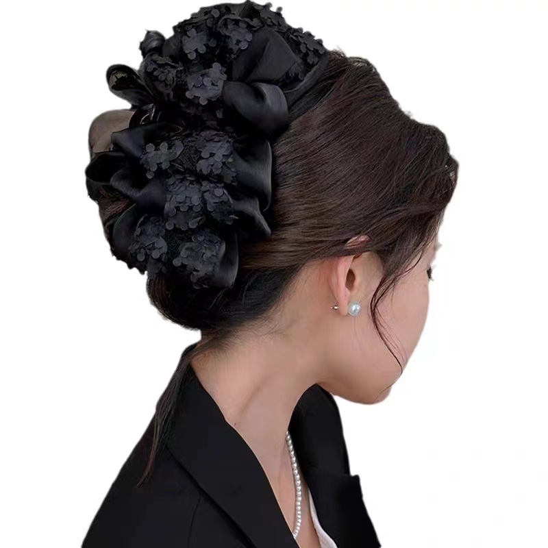Summer lace-trimmed large multi-layer bow clip hair accessory, hair clip for women, high-end look, shark clip at the back of the head Item Picture
