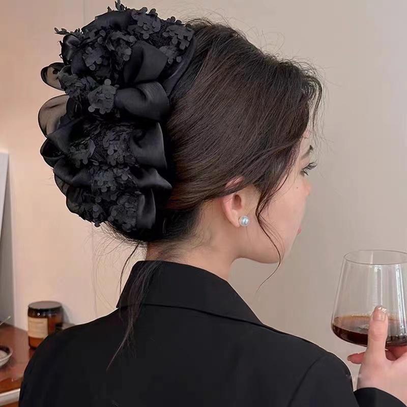 Summer lace-trimmed large multi-layer bow clip hair accessory, hair clip for women, high-end look, shark clip at the back of the head Specification image