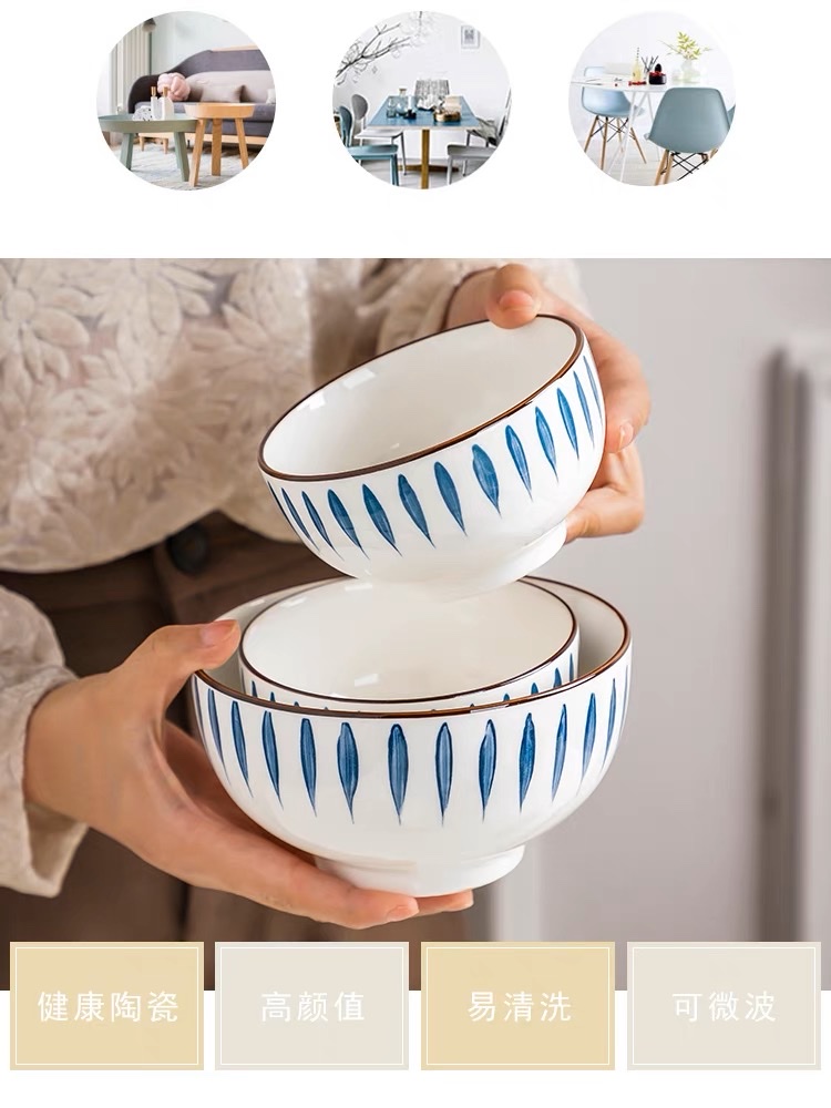 Ceramic bowls, large bowls, bucket bowls, soup bowls, household tableware, instant noodle bowls, small soup bowls, internet-famous creative Japanese-style set noodle bowls details Picture